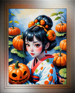 Yayoi Kusama Pumpkin Geisha Girl Adorable AI Concept Art by Xzendor7