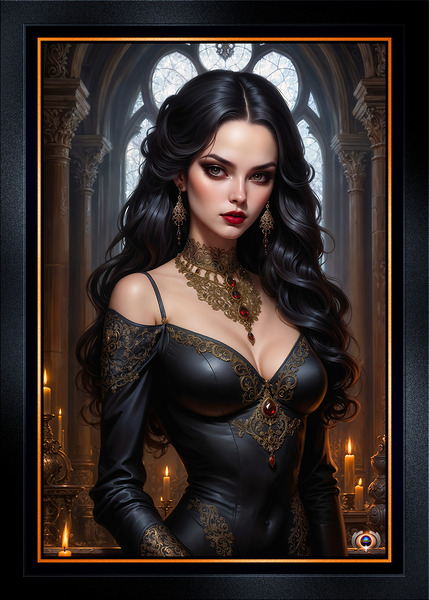 The Dark Elegance The Gothic Beauty Lirael von Schattenburg Gorgeous AI Concept Art by Xzendor7 Print