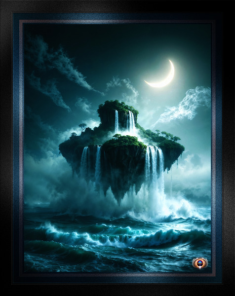 A Surreal Moonlit Island Forest Of Enchantment Awe-Inspiring AI Concept Art by Xzendor7 Print