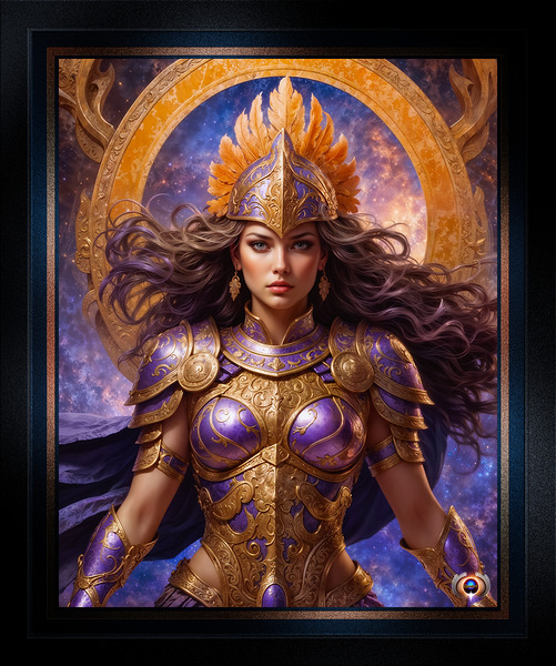 Lyraethia Aeraviel Celestial Guardian Golden Portrait Captivating AI Concept Art by Xzendor7 Print