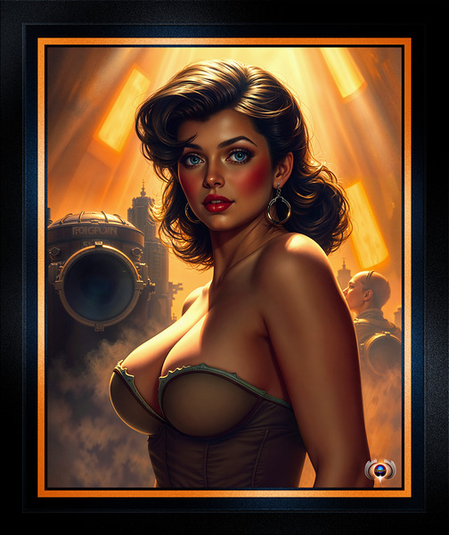 Timeless Golden Age Sci-Fi Glamour Portrait of Dahlia Mesmerizing AI Concept Art by Xzendor7 Print