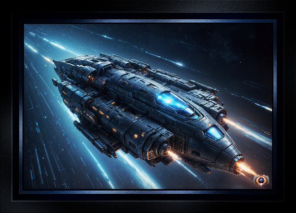 The Futuristic Warship Stellar Vannguard In Pursuit Fantastic AI Concept Art by Xzendor7 Print