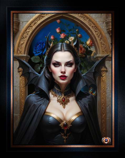 Dark Elegance Of Lyrisandra And The Dark Blue Rose Captivating AI Concept Art by Xzendor7 by xzendor7
