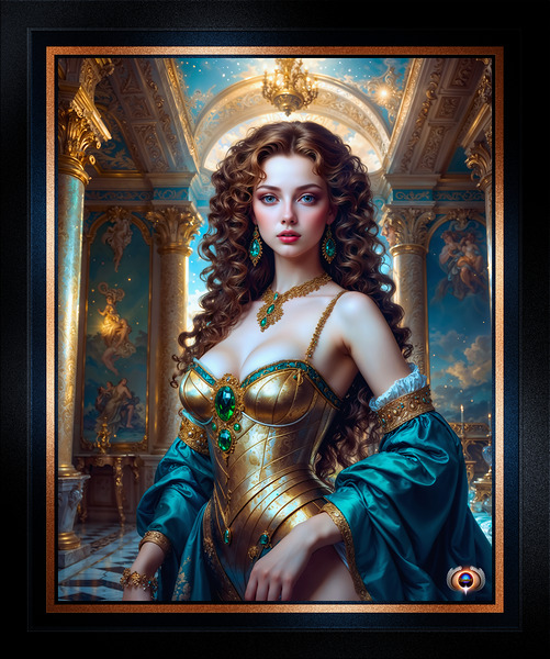 A Majestic Celestial Portriat Of Lady Ryllana Theronis Mesmerzing AI Concept Art by Xzendor7 Print