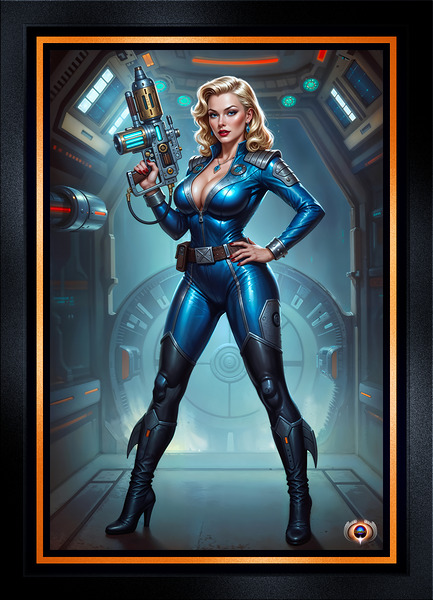 The Blue Sentinel Eqyra Dovani Wielding The Vyrax-7 Mesmerizing AI Concept Art by Xzendor7 Print