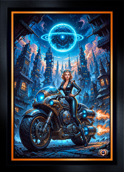 Cyber-Fantasy Portrait Of Lyria Vexis On Her Thunderclad Captivating AI Concept Art by Xzendor7 Print