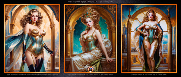 The Majestic Regal Women Of The Golden Era Mesmerizing AI Concept Art by Xzendor7  Print