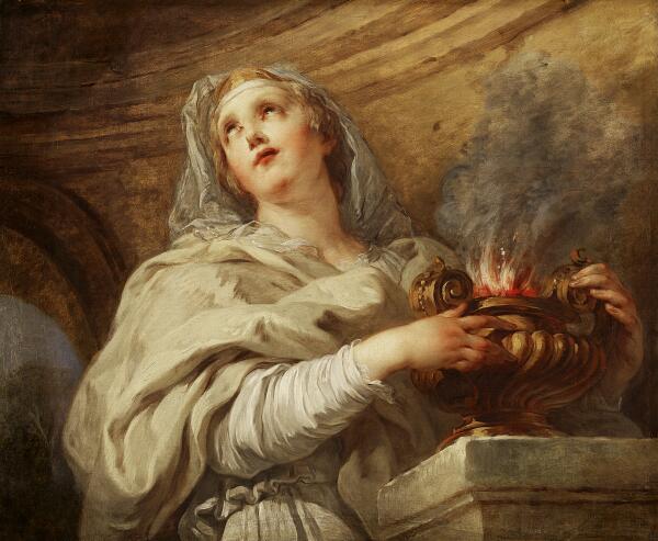 A Vestal Virgin Tending Fire by Francois Lemoyne Print