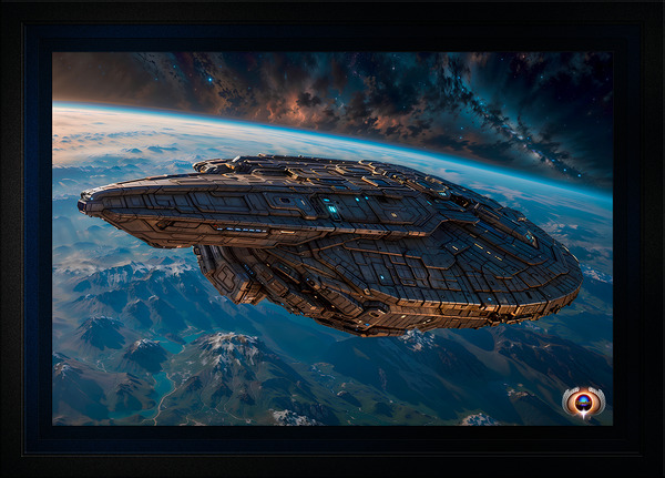 A Borshan Ship Orbiting The Planet Haskian Astonishing AI Concept Sci-Fi Art by Xzendor7 Print