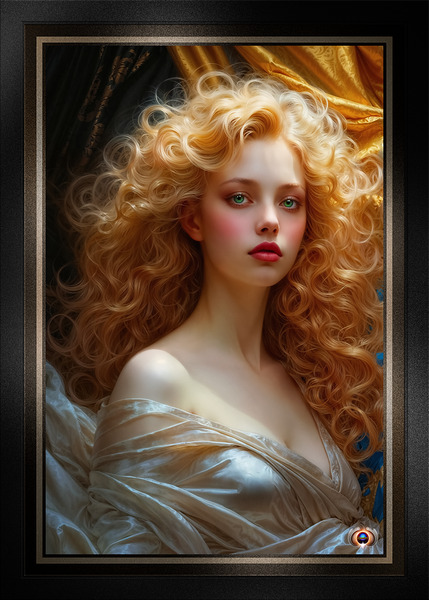A Captivating Ethereal Beauty With Golden Curls Mesmerizing AI Concept Art by Xzendor7 Print