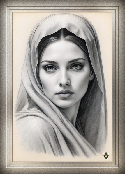 A Classical Art Portrait Illustration Of A Lady Wearing A Veil AI Concept Creation by Xzendor7 Print