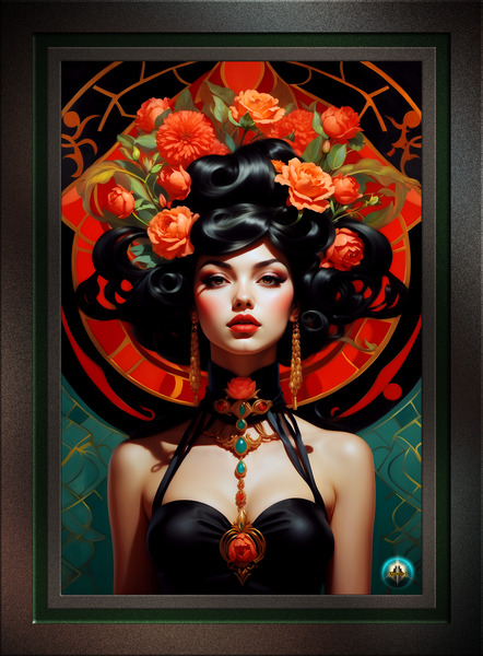 A Vision Of Flowers Pop Surrealism Captivating Portrait AI Concept Art by Xzendor7 Print