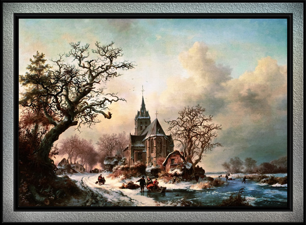 Winter Landscape with Activities by a Village by Frederik Marinus Kruseman Old Masters Classical Fine Art Reproduction by xzendor7