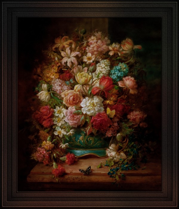 Bouquet Of Flowers With Butterflies by Hans Zatzka Print