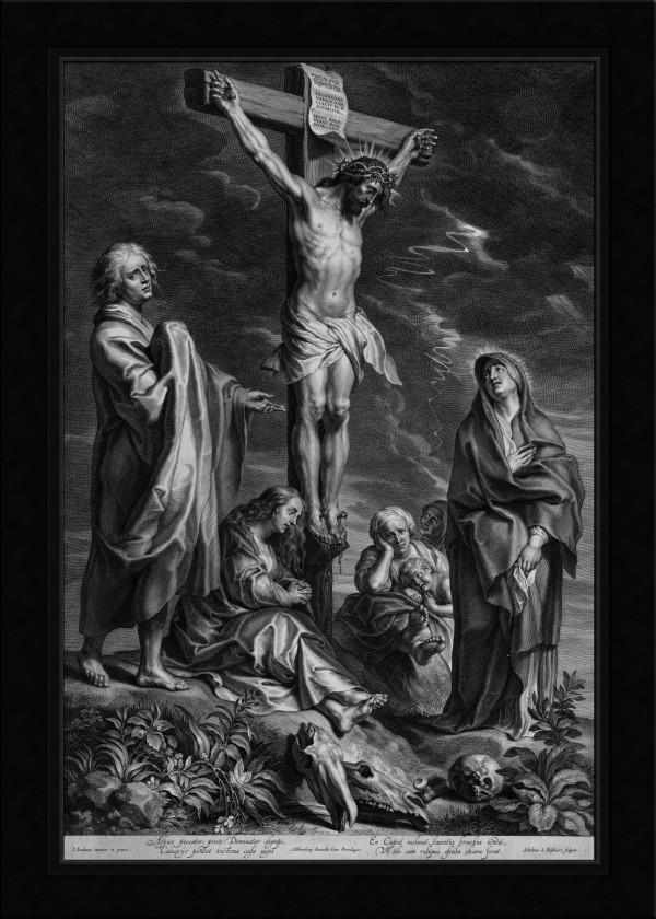 Christ on the Cross with Mary and Johannes by Engraver Schelte Adamsz Bolswert Old Masters Classical Fine Art Reproduction Print