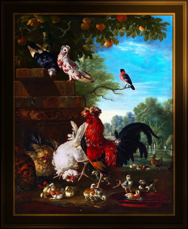 Domestic Cock Hens and Chicks in a Park by Pieter Casteels II Print