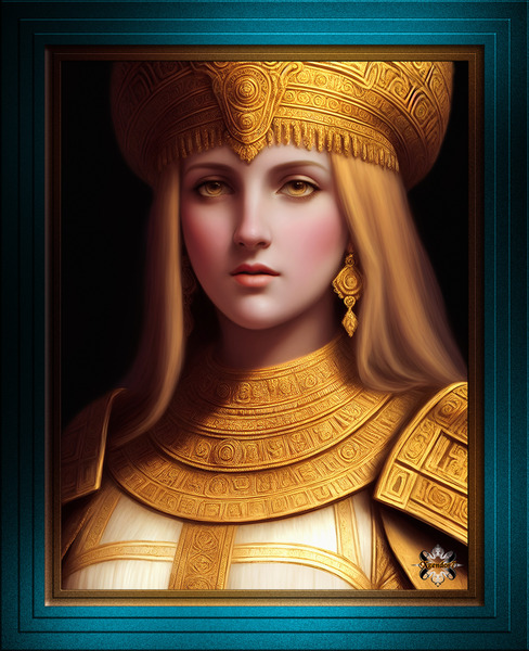 The Golden Elegant Queen Of Sandoria Sci-Fi Fantasy AI Concept Art by Xzendor7 Print