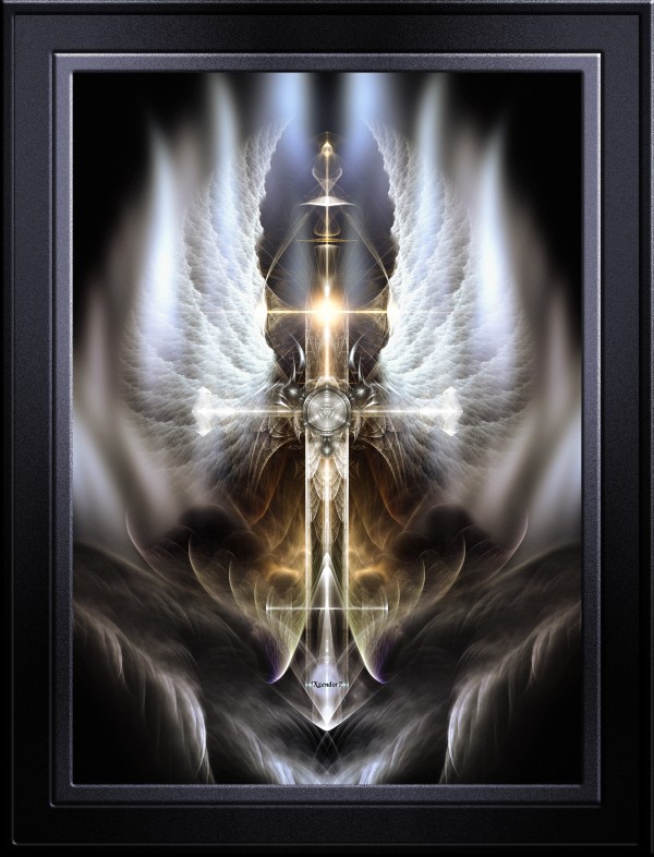 Heavenly Angel Wing Cross Black Steel Fractal Art Composition by xzendor7