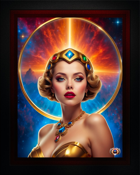 Her Cosmic Halo Pin Up Girl Poster Art Captivating AI Concept Art Portrait by Xzendor7 Print