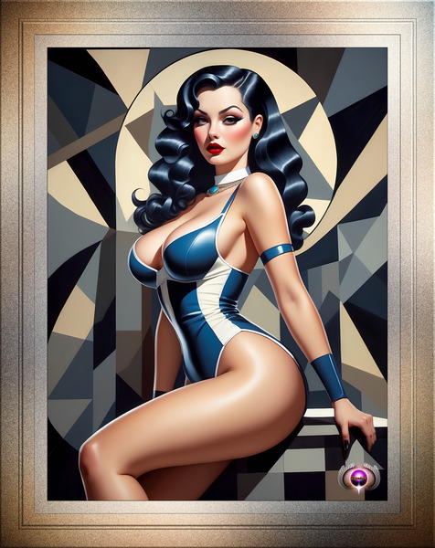 I Play All The Angles Retro Fashion Pin Up Queen Captivating Portrait AI Concept Art by Xzendor7 Print