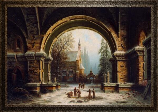 Monastery Garden In The Snow by Albert Bredow Print