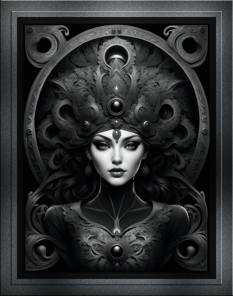 Madam Grey Shadow Of The Mystical Realm Enchanting AI Concept Art Portrait by Xzendor7  Print