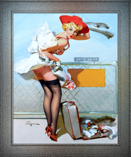 Mishap At Gate 14 by Gil Elvgren Vintage Xzendor7 Old Masters Reproductions  Imprimer