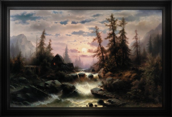 Mountain Stream in the Moonlight by Albert Rieger Print
