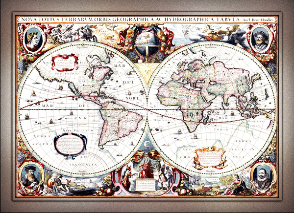 Nova Totius Terrarum Orbis by Henricus Hondius II Remastered Xzendor7 Classical Fine Art Old Masters Reproductions by xzendor7