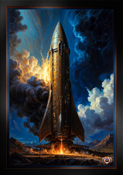 Spectacular Retro-Futuristic Rocket Amidst Billow Clouds Mesmerizing AI Concept Art by Xzendor7 by xzendor7