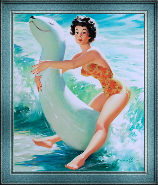 Riding The Waves by Bill Medcalf Pin-Up Girl Vintage Artwork by xzendor7