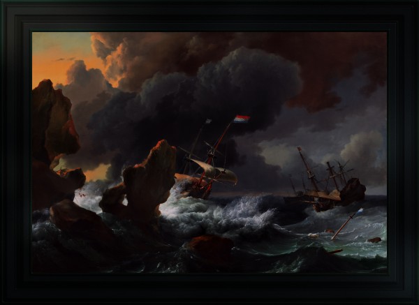 Ships In Distress Off A Rocky Coast by Ludolf Bakhuizen Old Masters Classical Fine Art Reproduction Print