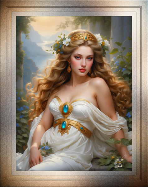 Beautiful Splendor Of The Greek Goddess Hebe Astonishing AI Concept Art Portrait by Xzendor7 Print