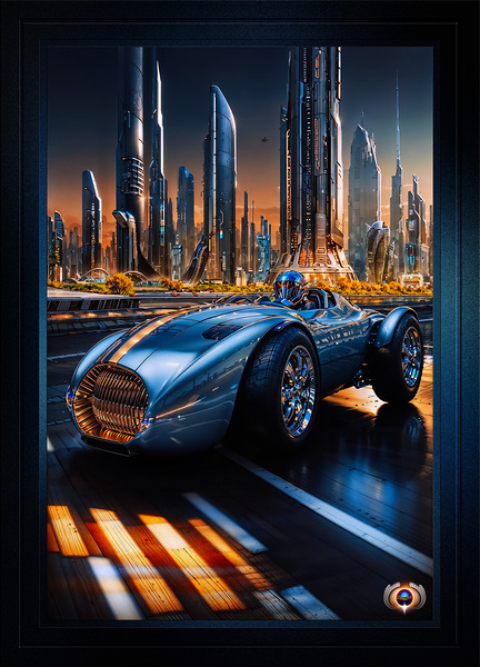 Blue Magnum Gold Star Racer Amidst A Futuristic Cityscape Astonishing AI Concept Art by Xzendor7 by xzendor7