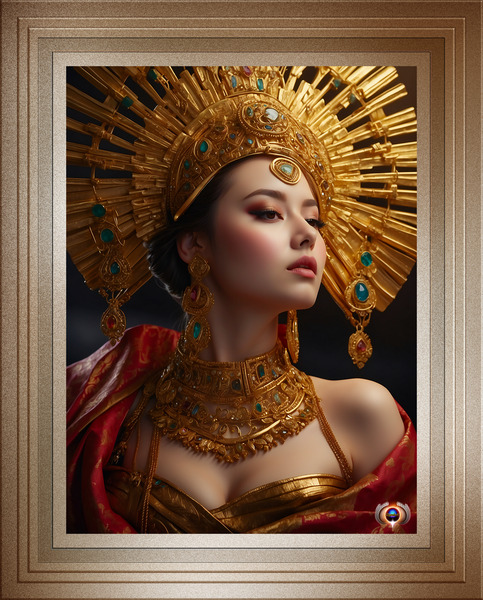 The Glamorous Golden Concubine Of Thelous Gorgeous AI Concept Art Portrait by Xzendor7 Print