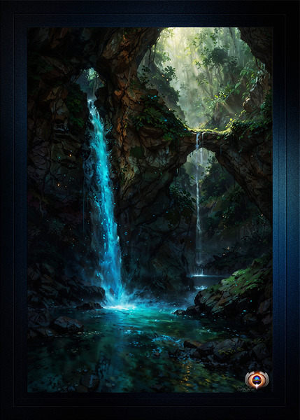 The Hidden Blue Falls Of The Eslaeden Forest Captivating AI Concept Art by Xzendor7 Print