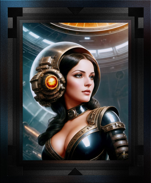 The Navigator Retro Girl Portrait Of The Arkasan Space Age Alluring And Beautiful AI Concept Art by Xzendor7  Imprimer