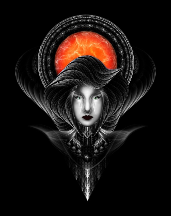 Trilia Red Nebula Fractal Portrait BLKGS Orange Sun Print