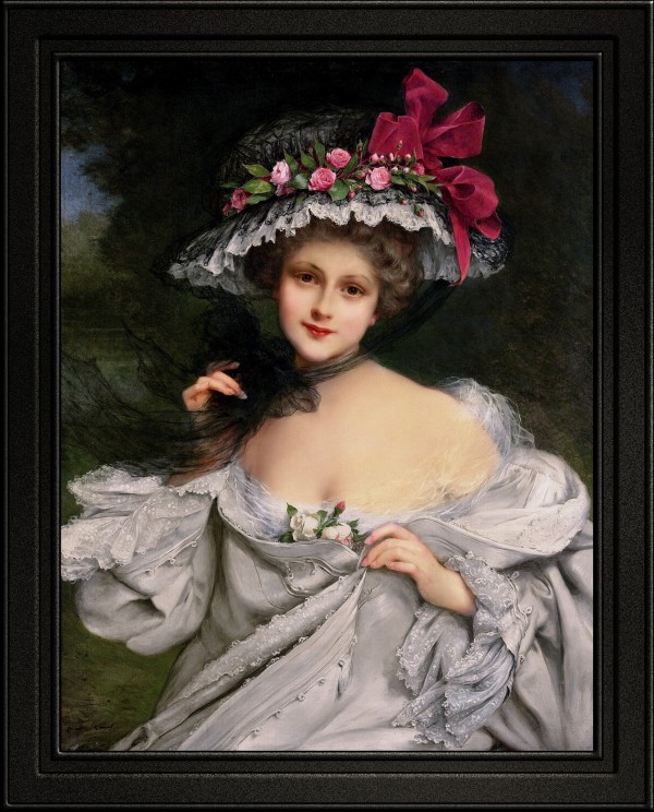 Young Beauty With A Red Ribbon Hat by Francois Martin-Kavel Print