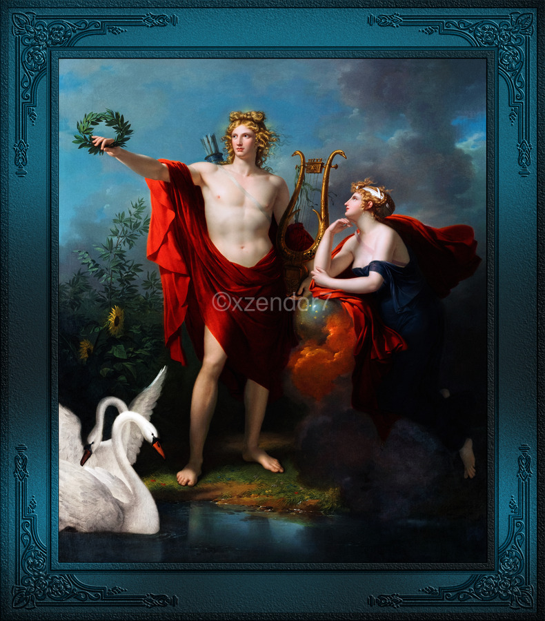 絵画 GOD Apollo God of Light with Urania Muse of Astronomy by Charles