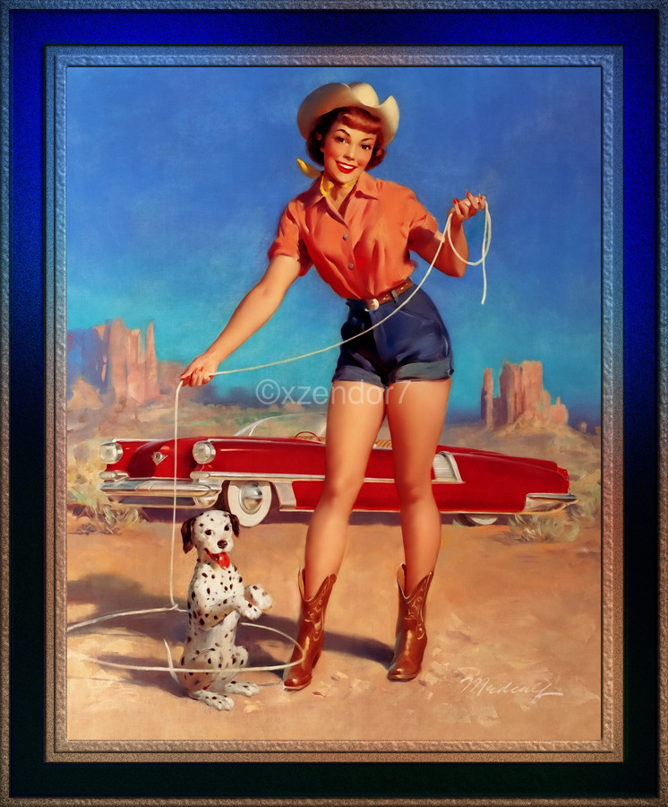 Cowgirl Pinup Girl Art by Bill Medcalf Vintage Art by xzendor7