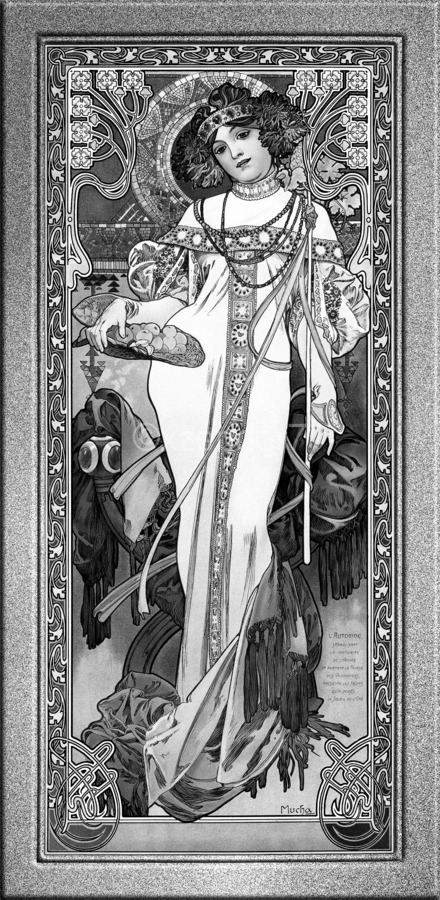 LAutomne by Alphonse Mucha Black and White Vintage Xzendor7