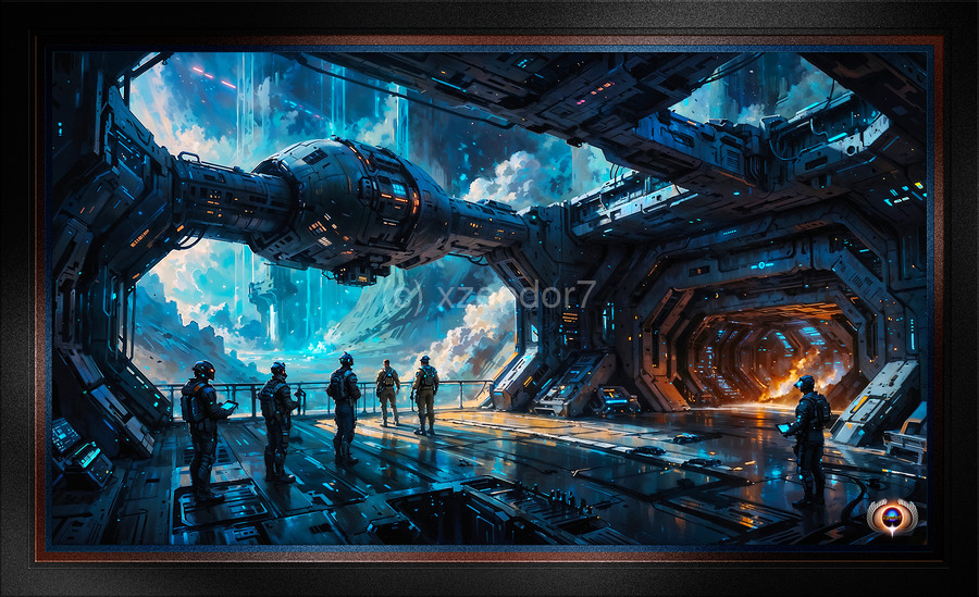 Sci-Fi Futuristic Spaceship As Crew Prepares To Explore Planet