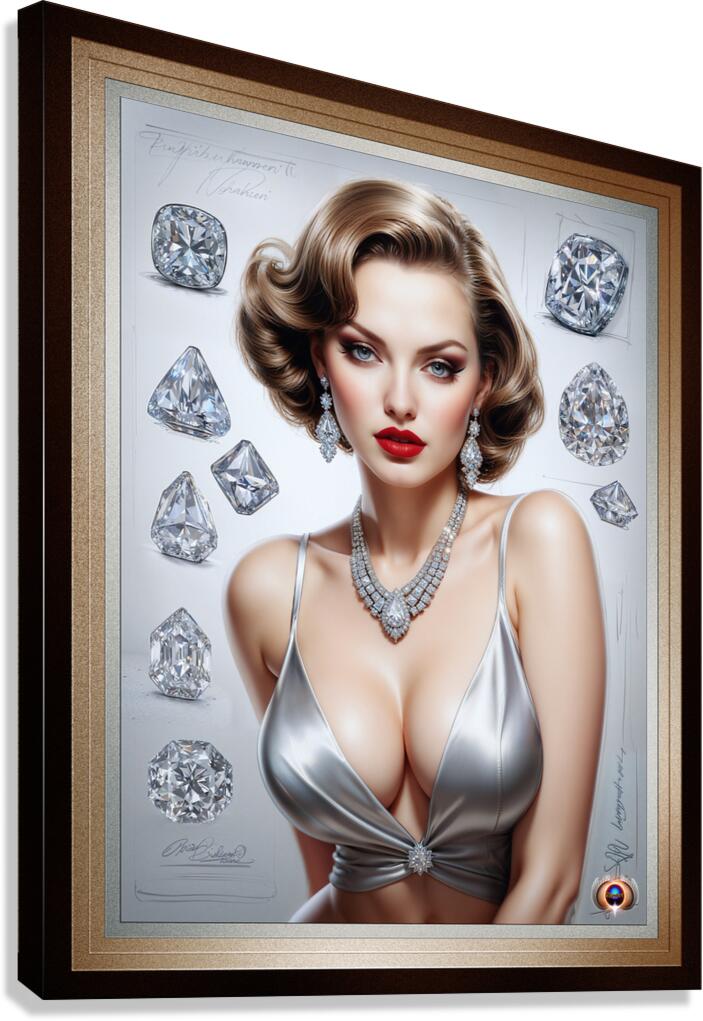 She Loves Her Diamonds Pin Up Girl Mesmerizing AI Concept Art by Xzendor7 Canvas Print
