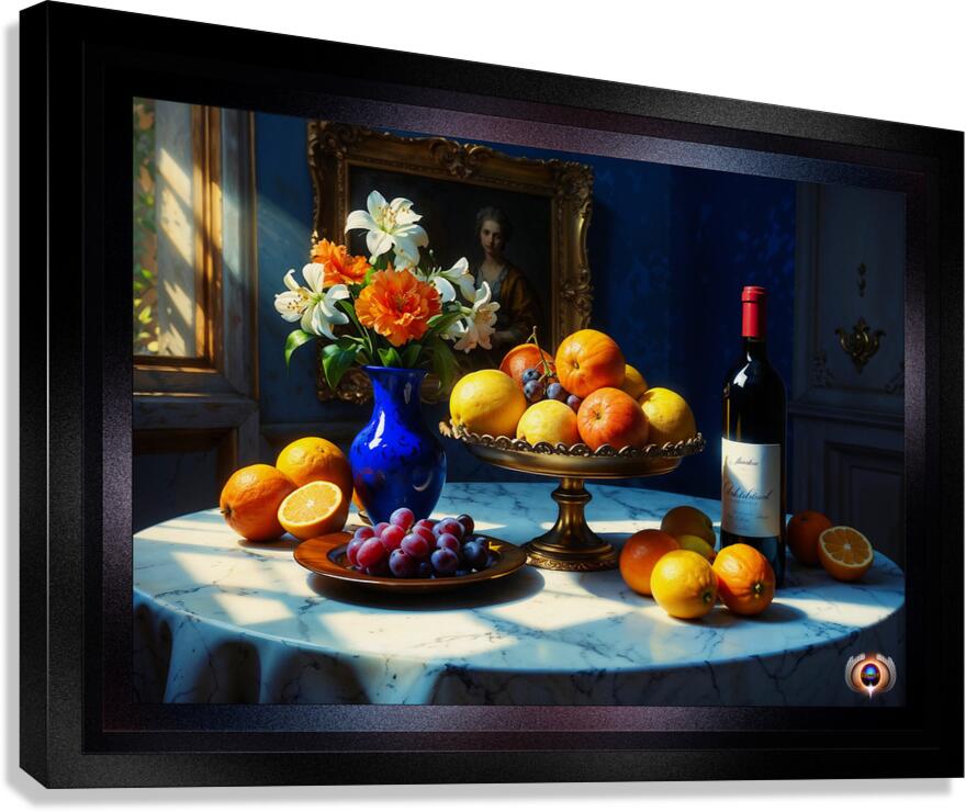 Still Life Of Fruits and Flowers At Dawn Captivating AI Concept Art by Xzendor7  Canvas Print