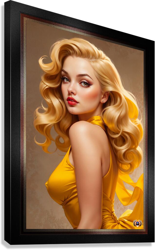 Her Golden Color Mesmerizing Pin Up Girl AI Concept Art Portrait by Xzendor7 Canvas Print