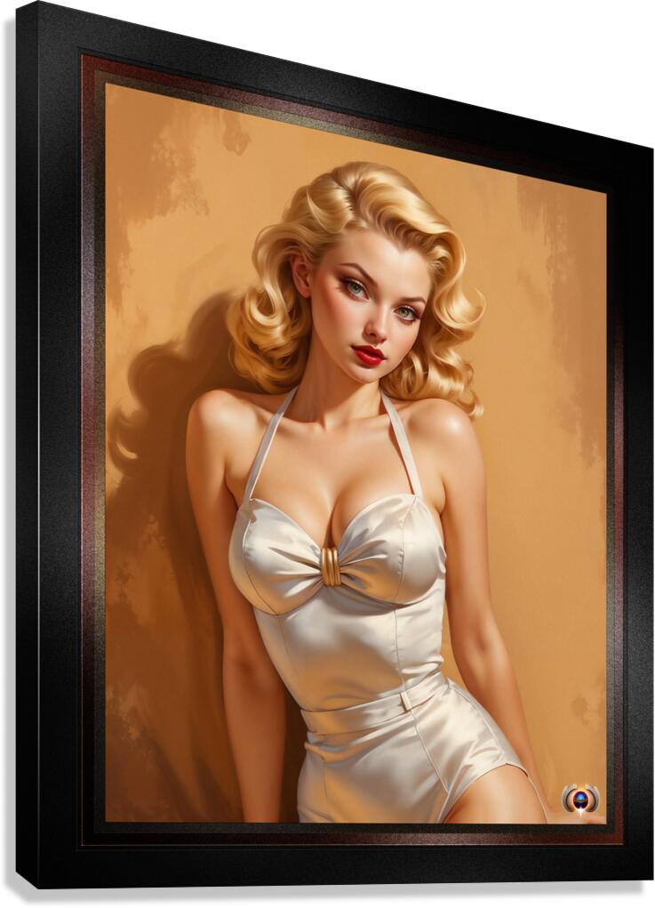 The Love Of White Silk Pin Up Girl Mesmerizing AI Concept Art Portrait by Xzendor7 Canvas Print