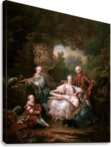 Le Marquis de Sourches et sa Famille by Francois-Hubert Drouais  Canvas Print