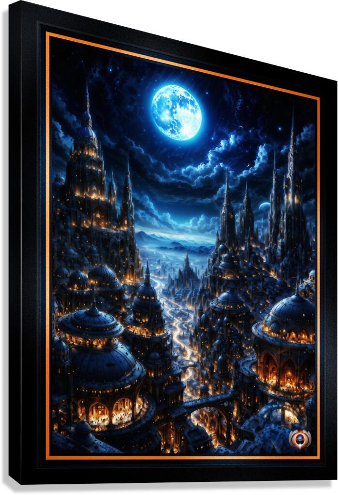The Epic Fantasy City Known As The Deblan Metropolis Under a Full Moon Breathtaking AI Concept Art by Xzendor7 Canvas Print