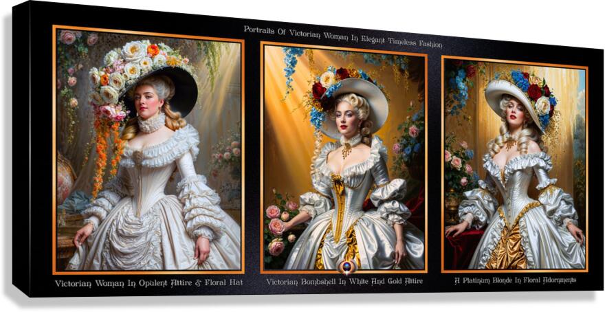 Portraits Of Victorian Woman In Elegant Timeless Fashion Mesmerizing AI Concept Art by Xzendor7 Canvas Print